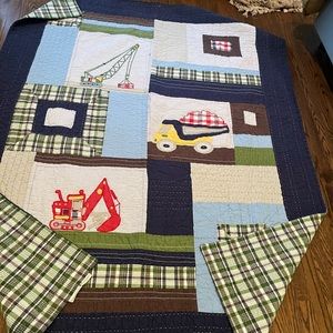 Pottery Barn Kids Plaid Construction Truck Twin Quilts- set of two